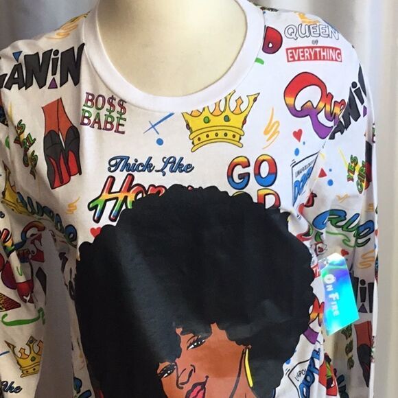 NWT ON FIRE lg sleeve tee graphic tee white DUR150 - Picture 6 of 12